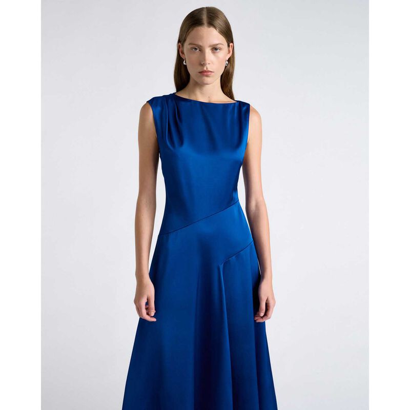 Cue Blue Matte Satin Viscose Draped Midi Dress image number 3
